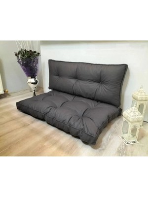 Maison Luré Puf & Bench Konforlu Gri Palet Minderi 2'li Takım