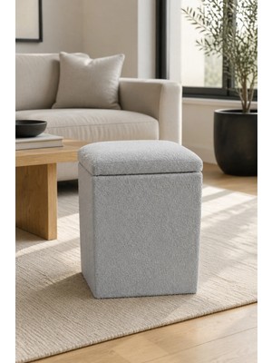 Maison Luré Puf & Bench Kare Puf Baby Face Kumaş 43X38X38 cm Açık Gri