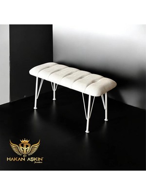 Maison Luré Puf & Bench Ekru Tekli 90 cm Metal Ayaklı