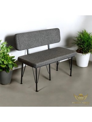 Maison Luré Puf & Bench Siyah Keten Antrasit Metal Ayaklı Sırtlı Bench Bank