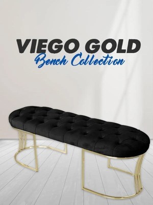 Maison Luré Puf & Bench Viego Gold Siyah Puf - Metal Gold Ayak, Chester Yatak Ucu Bench Puf