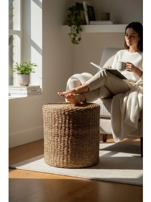 Maison Luré Puf & Bench Jüt Hasır Yuvarlak Puf Minder