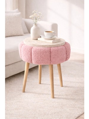 Maison Luré Puf & Bench Çiçek Formlu Dekoratif Ahşap Ayaklı Puf