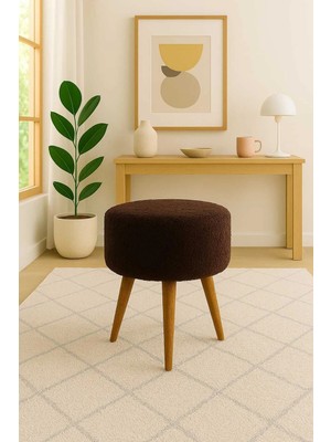 Maison Luré Puf & Bench Yuvarlak Puf Ahşap Retro Ayak Dekoratif Peluş Tabure