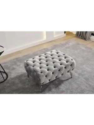 Maison Luré Puf & Bench 40X60 cm Gümüş Gold Metal Ayaklı Kapitoneli Dikdörtgen Puf