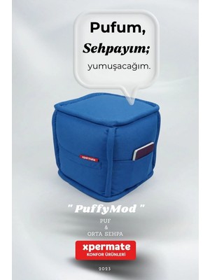 Maison Luré Puf & Bench Mavi Kare Puf Sehpa Ayaksız Dekoratif Yumuşak Oturma Pufu 40X40X42 cm
