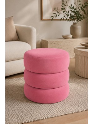 Maison Luré Puf & Bench 3 Boğumlu Silindir Puf Baby Face Kumaş 40X40X40 cm Pembe