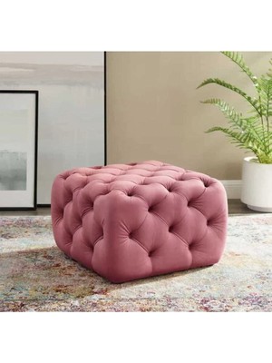 Maison Luré Puf & Bench 45CM Pembe Kapitoneli Küp Puf Yatak Önü Oturak