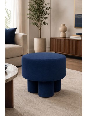 Maison Luré Puf & Bench Yuvarlak Puf Baby Face Kumaş 40X40X40 cm Lacivert