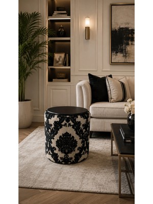 Maison Luré Puf & Bench Dokuma Kumaş Puf Sehpa 40X46 cm Yuvarlak Oturma Pufu Dekoratif