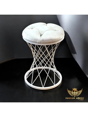 Maison Luré Puf & Bench Metal Pota Ayaklı Ekru Renk Puf