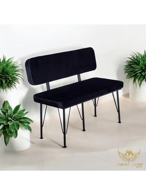 Maison Luré Puf & Bench Siyah Metal Ayaklı Metal Alt Kasalı Babyface Siyah New 2025 Sırtlı Bench Ba