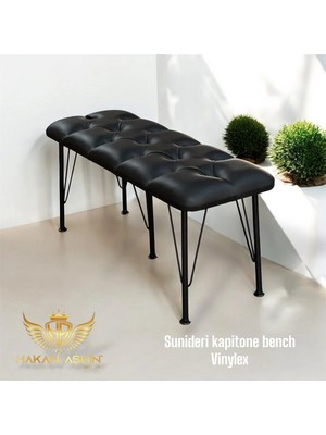 Maison Luré Puf & Bench Siyah Suni Deri Tekli Bench Metal Ayaklı