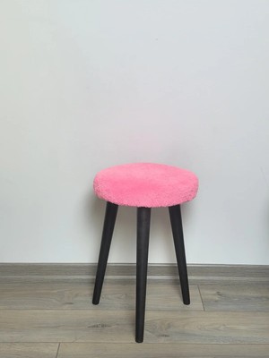 Maison Luré Puf & Bench Peluş Puf Dekoratif Ahşap 3 Siyah Ayaklı Tabure