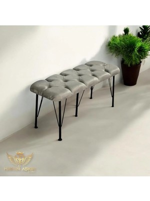 Maison Luré Puf & Bench Metal Ayaklı Açık Gri
