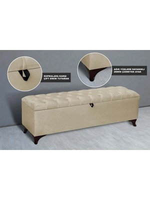 Maison Luré Puf & Bench Vetra Chester Model Bej Sandıklı Puf - Kapitoneli Model 140CM Sandıklı Benc