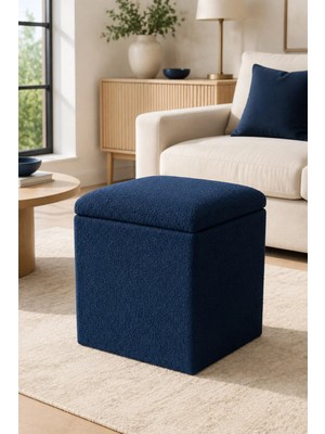 Maison Luré Puf & Bench Baby Face Kumaş Kare Puf 43X38X38 cm Lacivert