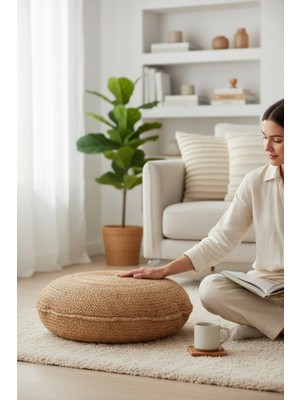 Maison Luré Puf & Bench Hasır Jüt Küçük Yuvarlak Yassı Puf 40X18 cm