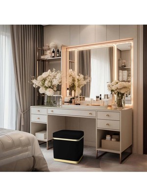 Maison Luré Puf & Bench Gold Twin Line Puf, Kare