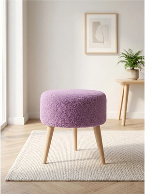 Maison Luré Puf & Bench Welsoft Kumaş Yuvarlak Puf Ahşap Ayaklı Demonte Modern Tabure 40X42 cm