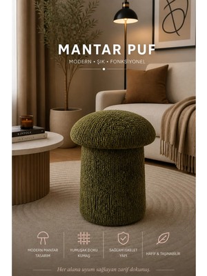 Maison Luré Puf & Bench Mantar Puf Bukle Kumas Modern Zarif