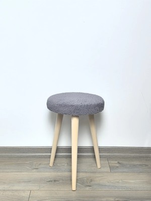 Maison Luré Puf & Bench Peluş Puf Dekoratif Ahşap 3 Ayaklı Tabure