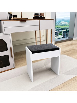Maison Luré Puf & Bench Dekoratif Makyaj Masası Pufu Beyaz Puf Tabure