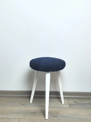 Maison Luré Puf & Bench Peluş Puf Dekoratif Ahşap 3 Beyaz Ayaklı Tabure