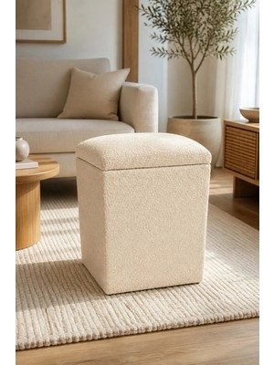 Maison Luré Puf & Bench Kare Puf Baby Face Kumaş 43X38X38 cm Krem
