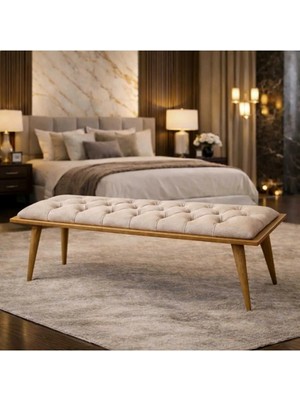 Maison Luré Puf & Bench Jamaıca Bench Kapitoneli Kumaş Bench Ahşap Ayaklı Yatak Ucu Koltuğu