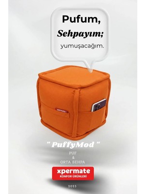 Maison Luré Puf & Bench Turuncu Kare Puf Sehpa 40X40X42 cm