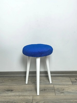 Maison Luré Puf & Bench Peluş Puf Dekoratif Ahşap 3 Beyaz Ayaklı Tabure