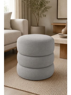 Maison Luré Puf & Bench 3 Boğumlu Silindir Puf Baby Face Kumaş 40X40X40 cm Açık Gri