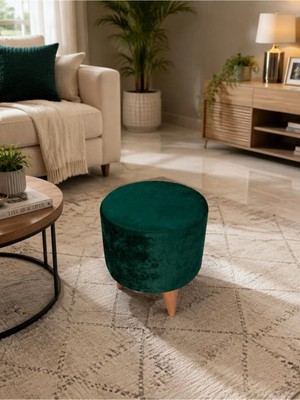 Maison Luré Puf & Bench Yeşil Çok Amaçlı Puf - Ahşap Görünümlü Ayaklı