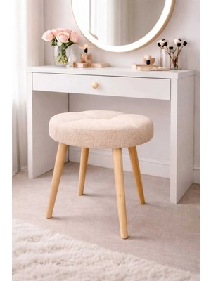 Maison Luré Puf & Bench Baklava Desenli Ahşap Ayaklı Dekoratif Puf Tabure