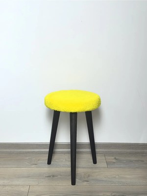 Maison Luré Puf & Bench Peluş Puf Dekoratif Ahşap 3 Siyah Ayaklı Tabure