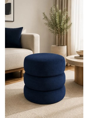 Maison Luré Puf & Bench 3 Boğumlu Silindir Puf Baby Face Kumaş 40X40X40 cm Lacivert