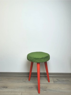 Maison Luré Puf & Bench Peluş Puf Dekoratif Ahşap 3 Ayaklı Tabure Yumuşacık Oturak