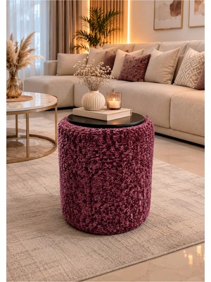 Maison Luré Puf & Bench Ahşap Üstlü Yuvarlak Bukle Puf