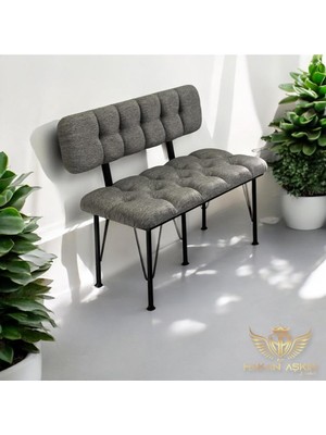Maison Luré Puf & Bench Keten Gri Metal Ayaklı Sırtlı Bench Bank