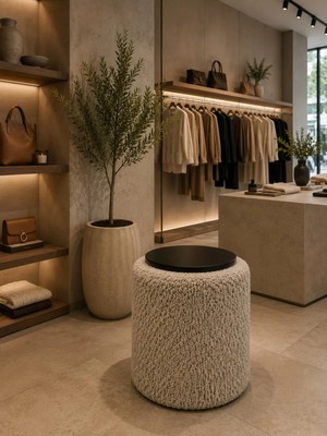 Maison Luré Puf & Bench Ahşap Üstlü Yuvarlak Bukle Puf