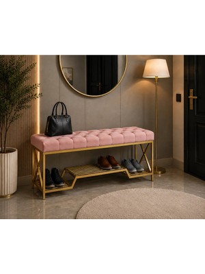 Maison Luré Puf & Bench Gold Metal Bench Ayakkabılık Bank, Kapı Girişi Puf Ayakkabılık