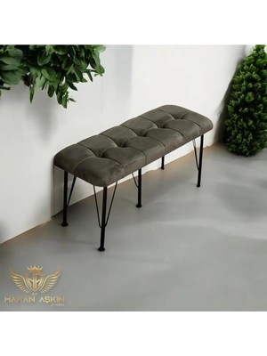 Maison Luré Puf & Bench Siyah Metal Ayaklı Pouf Koyu Füme