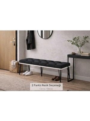 Maison Luré Puf & Bench Metal Ayaklı Puf 100X40 cm Siyah Kapitone Oturak Bank