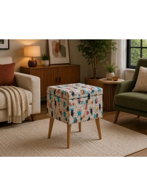 Maison Luré Puf & Bench Depolama Alanlı Ahşap Ayaklı Puf