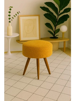 Maison Luré Puf & Bench Yuvarlak Puf Bench Ahşap Retro Ayak Dekoratif Peluş Tabure