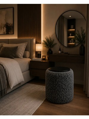 Maison Luré Puf & Bench Ahşap Üstlü Yuvarlak Bukle Puf