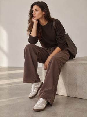 Sobasic Okula Uygun Geniş Paça Palazzo 80's Beli Lastikli Rahat Kesim Kalın Tencel Kumaş Pantolon
