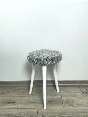 Maison Luré Puf & Bench Peluş Puf Dekoratif Ahşap 3 Beyaz Ayaklı Tabure