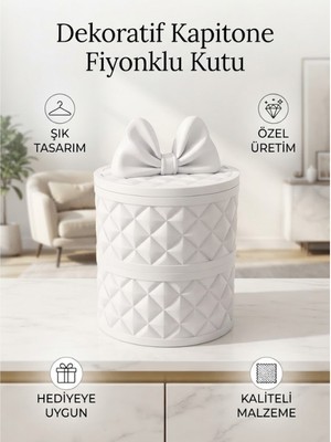 Flexis Dekoratif Kapitone Fiyonklu Kutu ve Şık Takı Saklama Kabı